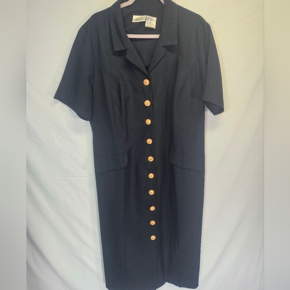 Kathie Lee Collection Black Dress with Gold Buttons - Picture 1 of 6